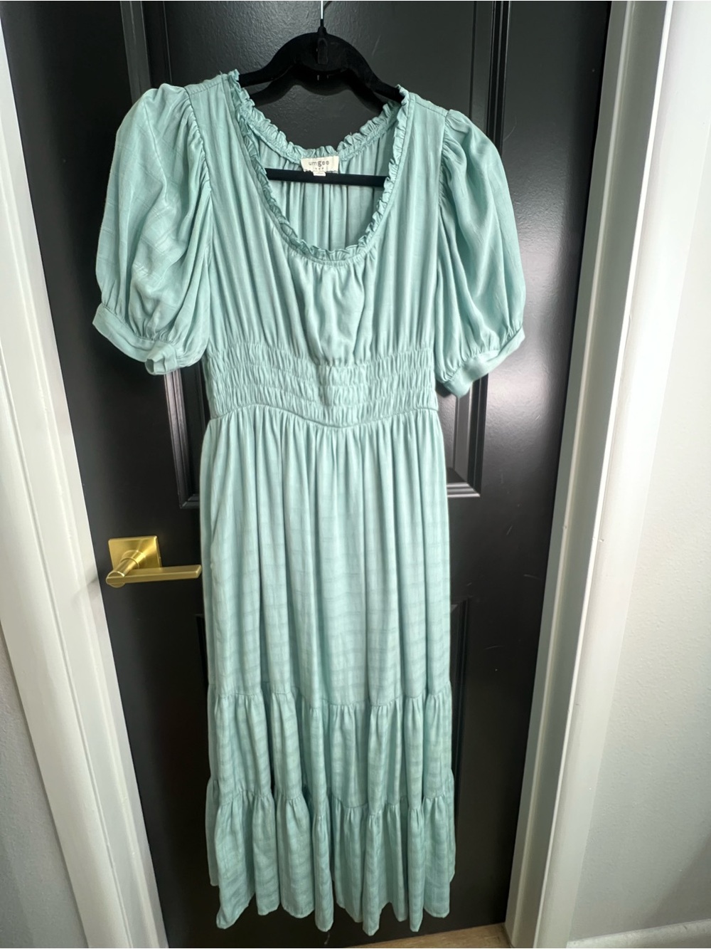 Umgee Light Aqua Puff-Sleeve Maxi Dress